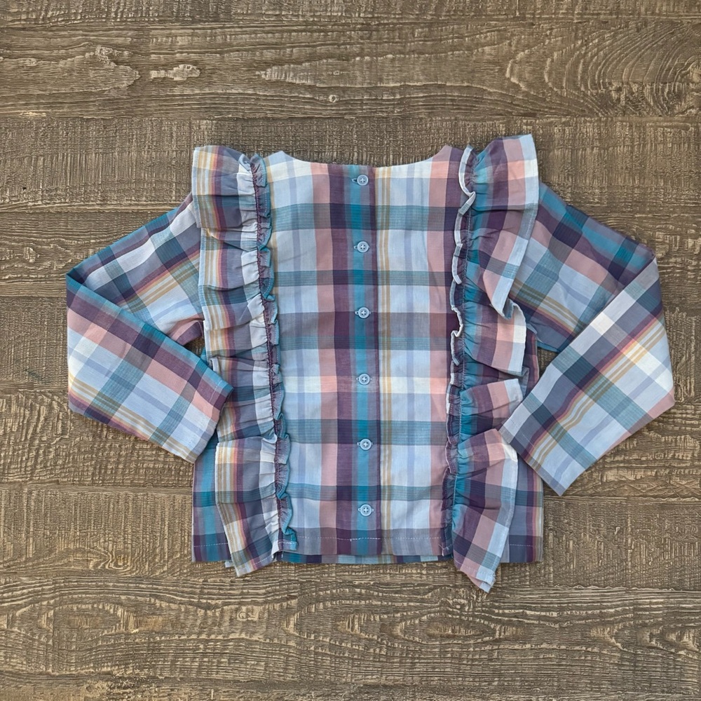 Tea Collection Plaid Ruffle Button Back Shirt Size 6 NWOT - Picture 6 of 8